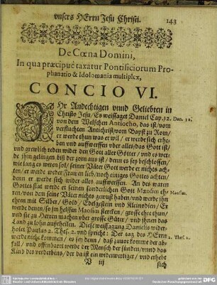De Coena Domini, In qua praecipue taxatur Pontificiorum Prophanatio & Idolomania multiplex, Concio VI