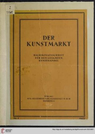 1: Der Kunstmarkt: Halbmonatsschrift für den gesamten Kunsthandel