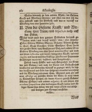 II. Von der Gestirne Krafft, und Wirckung ihrer Natur, und Aspecten nach, auff der Erden.