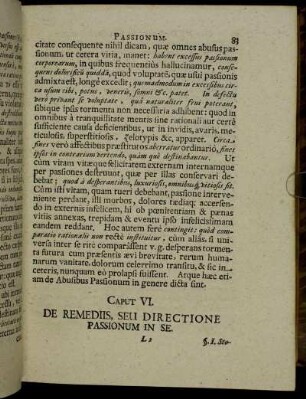 Caput VI. De Remediis, Seu Directione Passionum In Se.