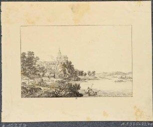 Das Schloss Hirschstein am linken Elbufer zwischen Meißen und Riesa von Süden, aus Richters "70 Mahlerischen An- und Aussichten ..."