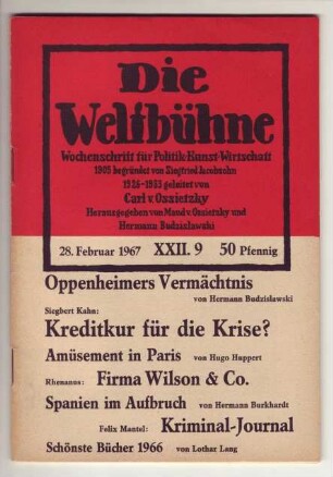 "Die Weltbühne", 28. Februar 1967