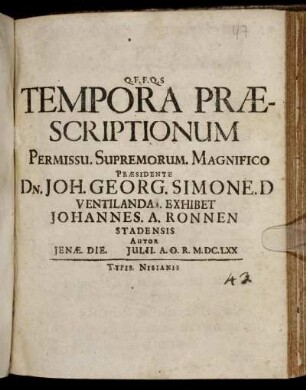 Tempora Praescriptionum Permissu. Supremorum. Magnifico