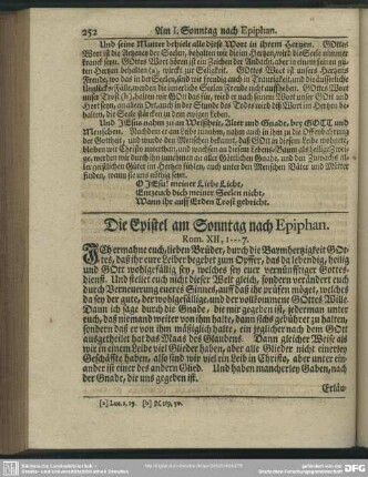 Die Epistel am Sonntag nach Epiphan. Rom. XII, 1-7