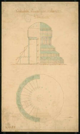 Ausstellungs- und Wasserturm, Posen: Ansicht, Schnitt, Grundriss 1:200