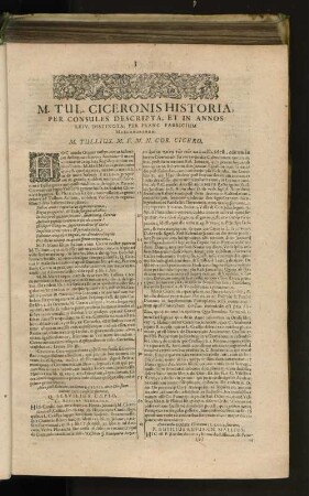 M. Tul. Ciceronis Historia, Per Consules Descripta, Et In ...