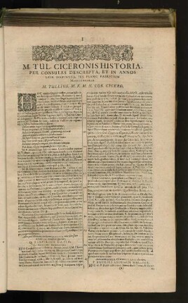 M. Tul. Ciceronis Historia, Per Consules Descripta, Et In ...
