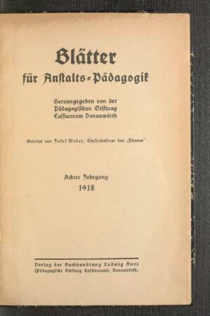 8: Blätter für Anstaltspädagogik - 8.1918