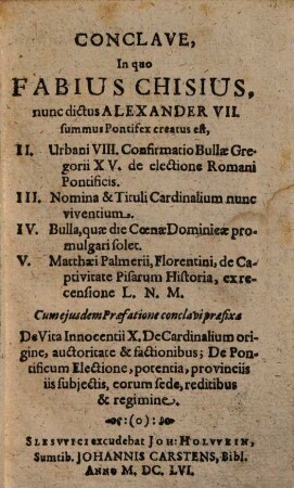 Conclave in quo Fabius Chisius, nunc dictus Alexander VII., summus pontifex creatus est