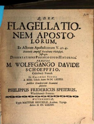 De flagellatione apostolorum, ex Actuum Apostolicorum V. 40.41.