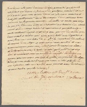 Voltaire (1694 - 1778) Autographen: Briefe von Voltaire an verschiedene Adressaten - BSB Autogr.Cim. Voltaire, François Marie Arouet de, 2. Voltaire (1694 - 1778) Autographen: Brief von Voltaire an N. N. - BSB Autogr.Cim. Voltaire, François Marie Arouet de.2