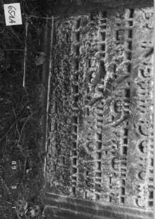 Grabstein 651 (Index: 99752457) Material: Sandstein Zustand: verwittert Maße HxBxT: 108x79x10 cm Beschreibung: Stele, eingezogener Rundbogenabschluß, Schriftfeld eingetieft Besonderheit: Zitat Psalm 45, 14: Grabstein 651A