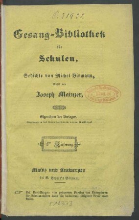 4te Lieferung: Gesang-Bibliothek für Schulen.
