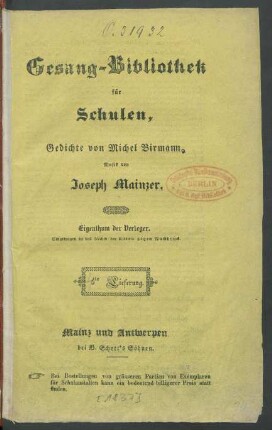 4te Lieferung: Gesang-Bibliothek für Schulen.