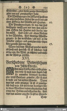 XVI. Verschiedene Beweißthum von Jesu Christo