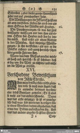 XVI. Verschiedene Beweißthum von Jesu Christo