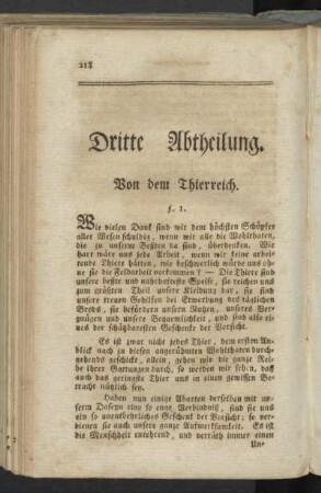 Dritte Abtheilung. Von dem Thierreich