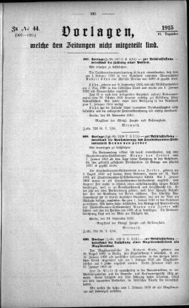 Anlage: zu No.44 (607-620), Vorlagen, welche den Zeitungen nicht mitgeteilt sind