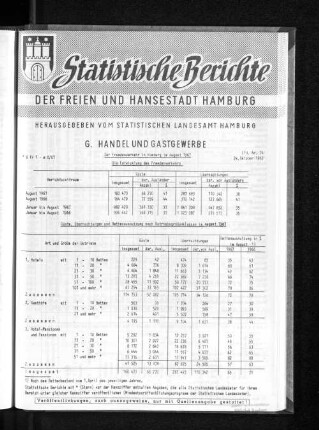 Der Fremdenverkehr in Hamburg im August 1967 : Lfd. Nr. 74