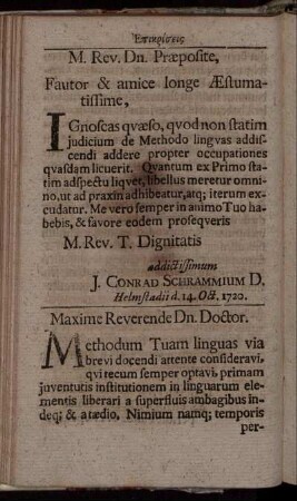 M. Rev. Dn. Præposite, Fautor & amice longe Æstumatissime,