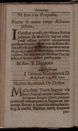 M. Rev. Dn. Præposite, Fautor & amice longe Æstumatissime,