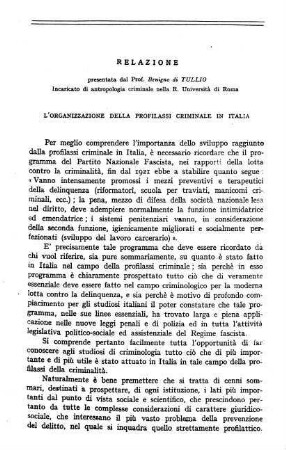 63-96, Relazione: L'Organizzazione della profilassi criminale in Italia