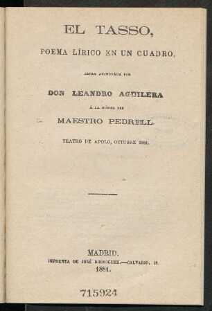 El tasso : poema lírico en un cuadro