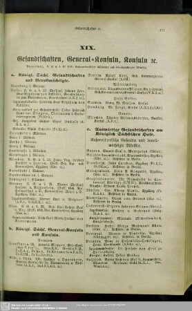 XIX. Gesandtschaften, General-Konsuln, Konsuln etc.