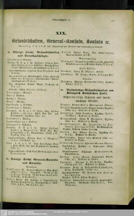 XIX. Gesandtschaften, General-Konsuln, Konsuln etc.