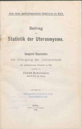 Beitrag zur Statistik der Uterusmyome
