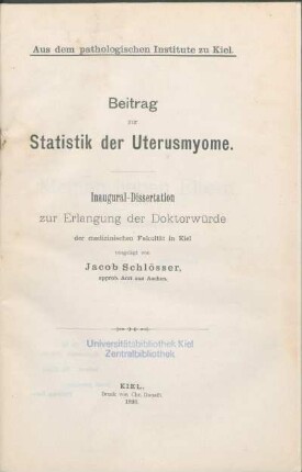 Beitrag zur Statistik der Uterusmyome