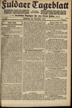 Erste Ausgabe vom Samstag, den 20. November 1920.