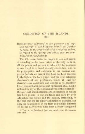 Condition of the islands, 1701