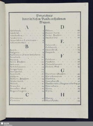 Verzeichniß derer in diesem Bande enthaltenen Wappen