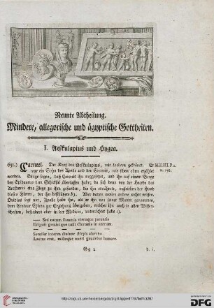 Neunte Abtheilung. Mindere, allegorische und ägyptische Gottheiten