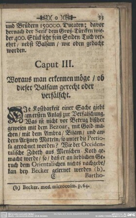 Caput III. Woraus man erkennen möge, ob dieser Balsam gerecht oder verfälscht