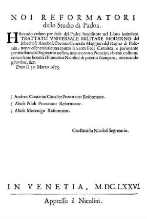 Noi Reformatori dello Studio di Padoa.