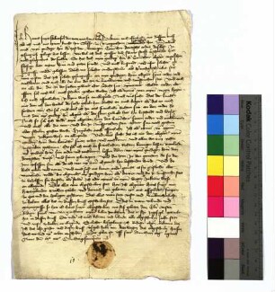 1445 Feb. 6 (St. Dorotheentag virginis) Hans Smyt Stubenfol, gen. Hans vom Hoff, gefangengesetzt wegen einer Auseinandersetzung mit einem Knecht im Schloß zu Mergentheim, schwört gegen Jost von Vennigen, Komtur zu Mergentheim, Urfehde Sr.: Junker Rüdiger Sützel von Mergentheim Ausf. Pap. - 1 Pap.-Sg. abg. - Rv.