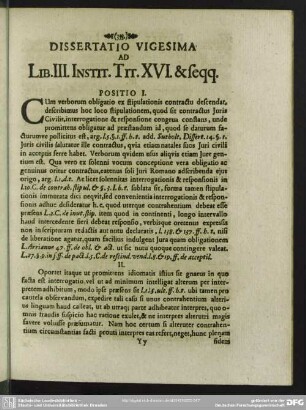 Dissertatio Vigesima Ad Lib. III. Instit. Tit. XVI. & seqq.
