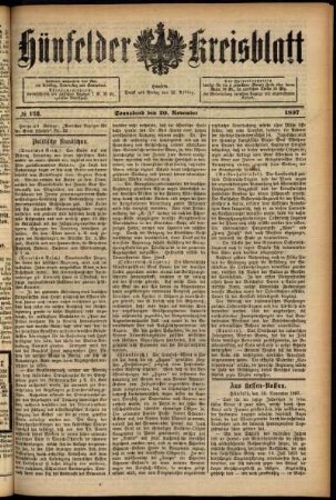 Erste Ausgabe vom Samstag, den 20. November 1897.