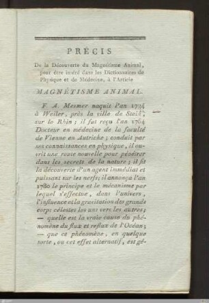 Précis de la Découverte du Magnétisme Animal