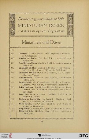 Miniaturen, Dosen, und nicht katalogisierte Gegenstände (Nr. 804-872)