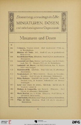 Miniaturen, Dosen, und nicht katalogisierte Gegenstände (Nr. 804-872)