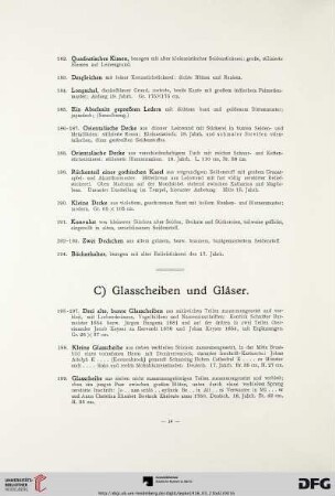 C) Glasscheiben und Gläser (Nr. 195-223)