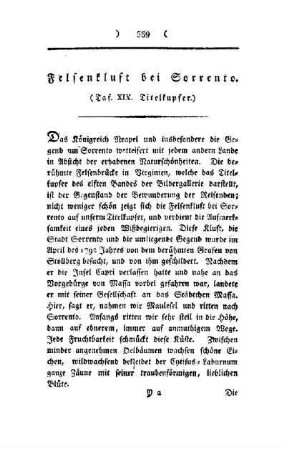 Felsenkluft bei Sorrento : Taf. XIX, Titelkupfer
