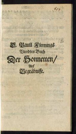D. Paull Flemings Vierdtes Buch Der Sonnetten/ Auf Begräbnisse.