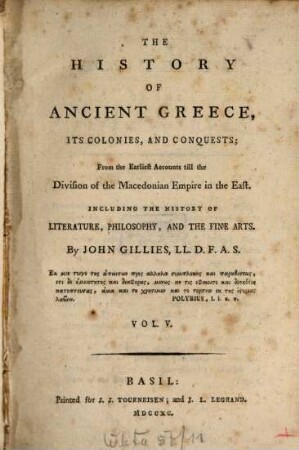 The History Of Ancient Greece, Its Colonies, And Conquests; From the Earliest Accounts till the Division of the Macedonian Empire in the East : Including The History Of Literature, Philosophy, And The Fine Arts, 5