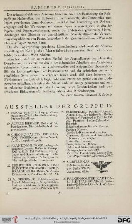 Austeller der Gruppe IV (Nr. 18 - 62)
