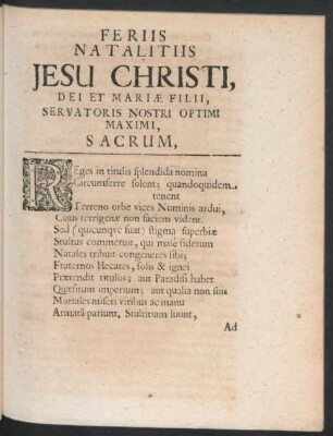 Feriis Natalitiis Jesu Christi ...