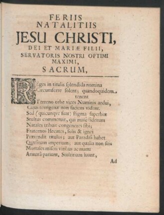 Feriis Natalitiis Jesu Christi ...